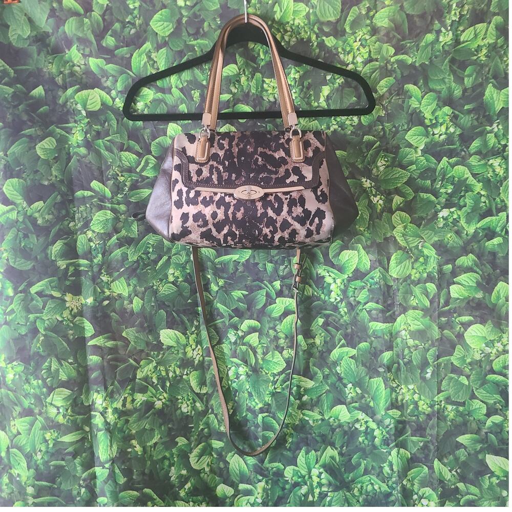 Coach Madison Ocelot Leopard Print Leather Satchel Shoulder Crossbody Bag